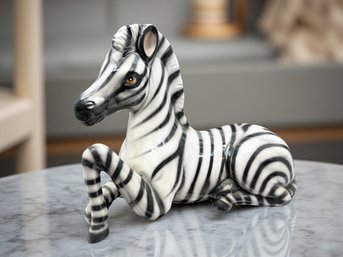 (A-81) VINTAGE UNMARKED GLAZED CERAMIC FIGURINE ZEBRA- APPROX. 12' X 10' POSSIBLY ITALY