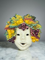 (A-85) VINTAGE ITALIAN MAJOLICA CERAMIC HAND PAINTED MASK-ROMAN GOD OF WINE