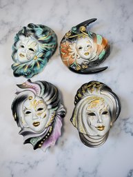 (A-87) VINTAGE SET OF 4 HAND PAINTED MADE IN ITALY CERAMIC-MASKS
