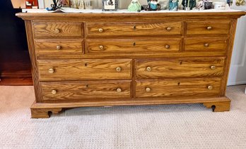 (BR) VINTAGE SOLID OAK SEVEN DRAWER DRESSER - JAMESTOWN STERLING - 66' BY 34' BY 19'