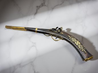 (A-97) VINTAGE REPLICA BRASS FLINTLOCK PISTOL WITH BRASS HANGERS ATTACHED-APPROX. 19' LONG
