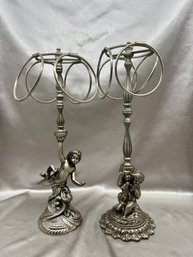 (A-75) FAB PAIR OF VINTAGE HOLLYWOOD REGENCY CHERUB HAND TOWEL HOLDERS - 13'