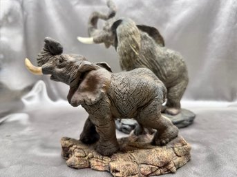 (A-77) VINTAGE PAIR OF ELEPHANT SCULPTURES, LIVING STONE  -9' BY 14'