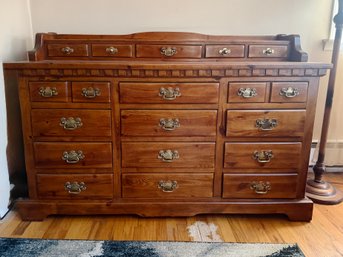 (UPBR) VINTAGE COLONIAL PINE TWELVE DRAWER DRESSER W/ADDITIONAL VANITY DRAWERS -SOLID WOOD- 64' BY 22' BY 36'H