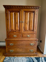 (UPBR) VINTAGE COLONIAL PINE ARMOIRE DRESSER  -SOLID WOOD