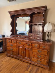 (UPBR) VINTAGE NINE DRAWER COLONIAL PINE DRESSER WITH 2 CABINETS & HUTCH SOLID WOOD