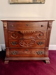 (UPHall) SWEET ANTIQUE VICTORIAN FOUR DRAWER CABINET WITH MARBLE TOP & LION HEAD & FOOT DETAIL- 34' BY 32'-16'