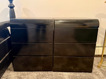 (UPBR) PAIR OF VINTAGE BLACK MICA THREE DRAWER DRESSERS  - 22' BY 18' BY 32'
