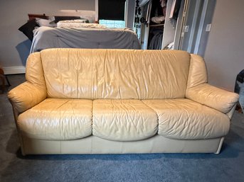 (UPBR) VINTAGE YELLOW LEATHER THREE SEAT SOFA - 72' BY 33' BY 39'