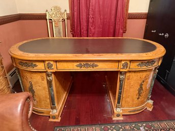 (O) ORNATE VINTAGE NEOCLASSICAL STYLE OFFICE DESK WITH STORAGE - FIGURAL BRONZE DECORATED -LEFT CABINET DOOR