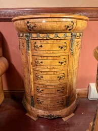 (O) ORNATE VINTAGE NEOCLASSICAL STYLE THREE DRAWER CABINET - FIGURAL BRONZE DECORATED - 38' BY 29' BY 15'