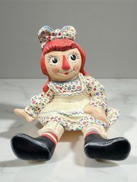 (A-29) VINTAGE HANDCRAFTED CERAMIC RAGGEDY ANN FIGURINE-SIGNED