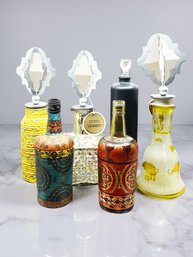 (A-61) VINTAGE SET OF 6 DECORATIVE BOTTLES-SOME WITH LIDS