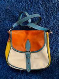 (BAG-14) VINTAGE UNO ABBA VOLTA ITALY MIXED COLOR LEATHER HANDBAG - 11' BY 10'