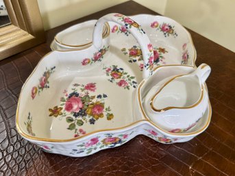 (U-7) VINTAGE CHELSON BONE CHINA ENGLISH STRAWBERRY BERRY BASKET WITH CREAMER & SUGAR BOWL - PERFECT - 12'