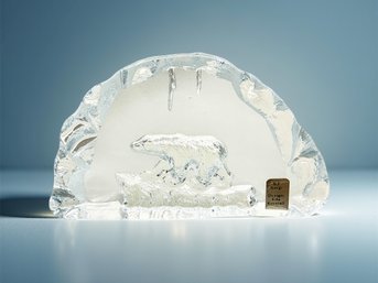 (A-78) VINTAGE ART GLASS SCULPTURE BY EDA KRYSTALL-POLAR BEAR-SWEDEN
