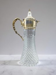 (A-80) VINTAGE ART DECO STYLE DIAMOND POINT CRYSTAL AND SILVER PLATED/PEWTER TOP-JUG-APPROX. 14 1/2' TALL
