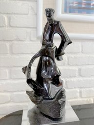 (DEN) VINTAGE PEARL AMSEL (1931-) MODERNIST SCULPTURE ON CHROME BASE- 20' BY 9' BY 9'
