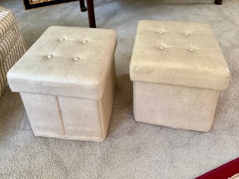 (LR) PAIR OF VINYL STORAGE OTTOMANS - 15' SQUARE BY 15'H