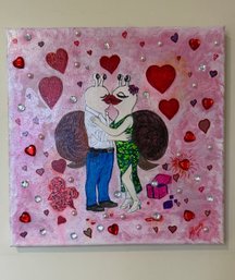 (K) KISSING SNAILS FOR VALENTINE'S DAY ORIGINAL ACRYLIC PAINTING- 15' SQUARE