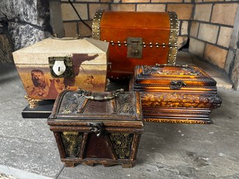 (P-81) COLLECTION OF FOUR VINTAGE DECORATIVE WOOD BOXES