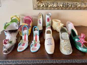 (P-13B) COLLECTION OF TWELVE VINTAGE PORCELAIN, CERAMIC & COLLECTIBLE SHOES