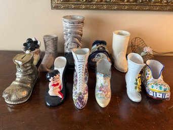(P-13) COLLECTION OF TWELVE VINTAGE PORCELAIN, METAL & CERAMIC COLLECTIBLE SHOES