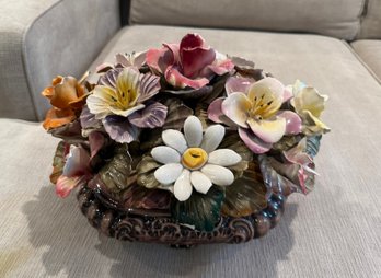 (BASE) VINTAGE CAPODIMONTE, ITALY FLORAL CENTERPIECE, 14' BY 11' - SEE CHIPS ON EDGES