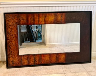 (BASE) CONTEMPORARY RUSTIC WOOD BEVELED EDGE WALL MIRROR - 48' BY 30' - PICK UP ONLY