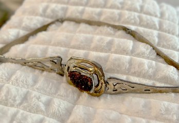 (A-54) RARE VINTAGE EVALD NIELSEN (1879-1958) 830 SILVER BELT WITH HUGE CITRINE AND SILVER BUCKLE -DENMARK