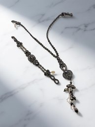 (J-13) MATCHING PAIR OF  DORI CSENGERI DESIGNER NECKLACE  & BRACELET -HANDMADE LEATHER S& WAROVSKI CRYSTALS