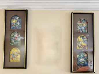 (A-194) PAIR OF VINTAGE MARC CHAGALL WINDOWS PRINTS - FRAMED- 29' BY 11'