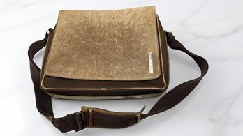 (PB-4) PRE OWNED CARTIER LEATHER AND CANVAS MESSENGER BAG W/DISTRESSED LOOK-FRANCE