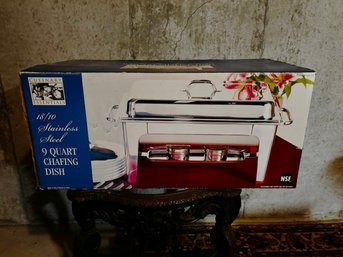 (BA) CULINARY ESSENTIALS STAINLESS STEEL, 9 QUART CHAFING DISH GENTLY USED IN BOX