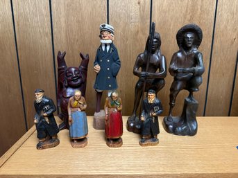 (Z-6) COLLECTION OF EIGHT WOOD CARVED FIGURES - 4'-13'