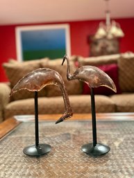 (B-3) PAIR OF DECORATIVE METAL BIRDS ON STANDS  - 11'