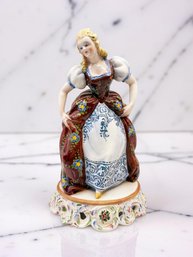 (A-8) VINTAGE HAND PAINTED PORCELAIN FIGURINE WOMAN-APPROX. 8' TALL-ITALY