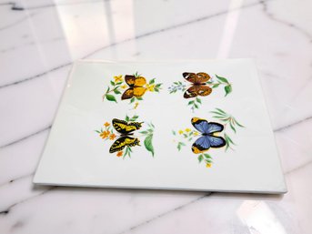 (A-28) VINTAGE HAND PAINTED CERAMIC LARGE TRIVET/HOT PLATE-BUTTERFLIES-APPROX. 13' X 9 1/2'
