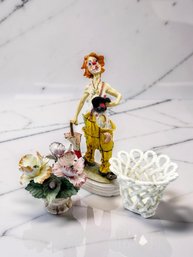 (A-59) VINTAGE TRIO OF PORCELAIN/CERAMIC FIGURINES-PUCCI ARNET, CAPODIMONTE FLOWER & CACHEPOT