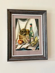 (UPH) FRAMED, HAND PAINTED STILL LIFE WITH WINE & FRUIT, SIGNED HOWARD '88 - 16' BY 20'