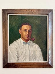 (UPH) FRAMED, HAND PAINTED PORTRAIT OF DISTINGUISHED GENTLEMAN WITH PIPE, SIGNED C.MATTUCCI 1957 - 27' BY 31'