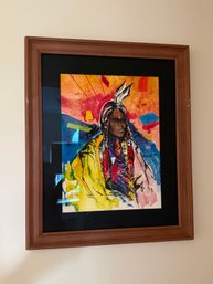 (UPH) FRAMED, HAND PAINTED POP ART PORTRAIT OF NATIVE AMERICAN, SIGNED HOWARD '90 - 17' BY 20'