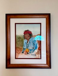 (UPH) FRAMED, HAND PAINTED PORTRAIT OF NATIVE AMERICAN, SIGNED HOWARD '94 - 17' BY 21'