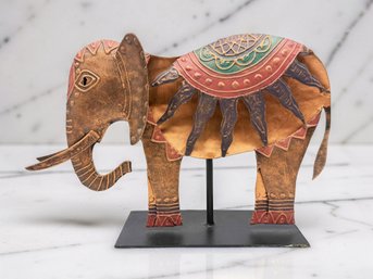 (A-1) COLORFUL PIER ONE METAL ELEPHANT SCULPTURE-HAND PAINTED-APPROX. 11' X 12'