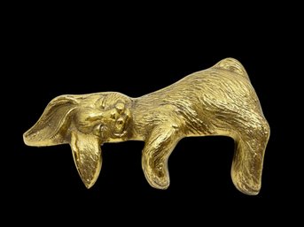 (A-3) VINTAGE SOLID BRASS BUNNY FIGURINE-SITS ON THE EDGE OF A SHELF-APPROX. 7'L