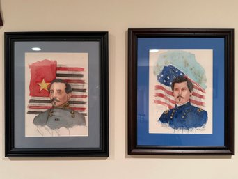 (BASE) PAIR OF HAND PAINTED PORTRAITS- GEN. BEAUREGARD & McCLELLEN, SIGNED HOWARD '02 - 18' BY 22'