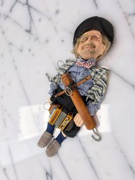 (A-6) VINTAGE HANDMADE CZECH ACCORDION PLAYER MARIONETTE PUPPET-APPROX. 17'L