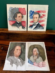 (BASE) SET OF FOUR HAND PAINTED PORTRAITS OF AMERICAN PRESIDENTS, SIGNED HOWARD '02 - 15' BY 12'