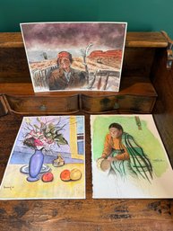(LIB) THREE HAND PAINTED PORTRAITS ASSORTED, SIGNED HOWARD '02 - 15' BY 12'
