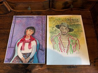 (OFF209) PAIR OF HAND PAINTED PORTRAITS, SIGNED HOWARD '02 - 15' BY 12'